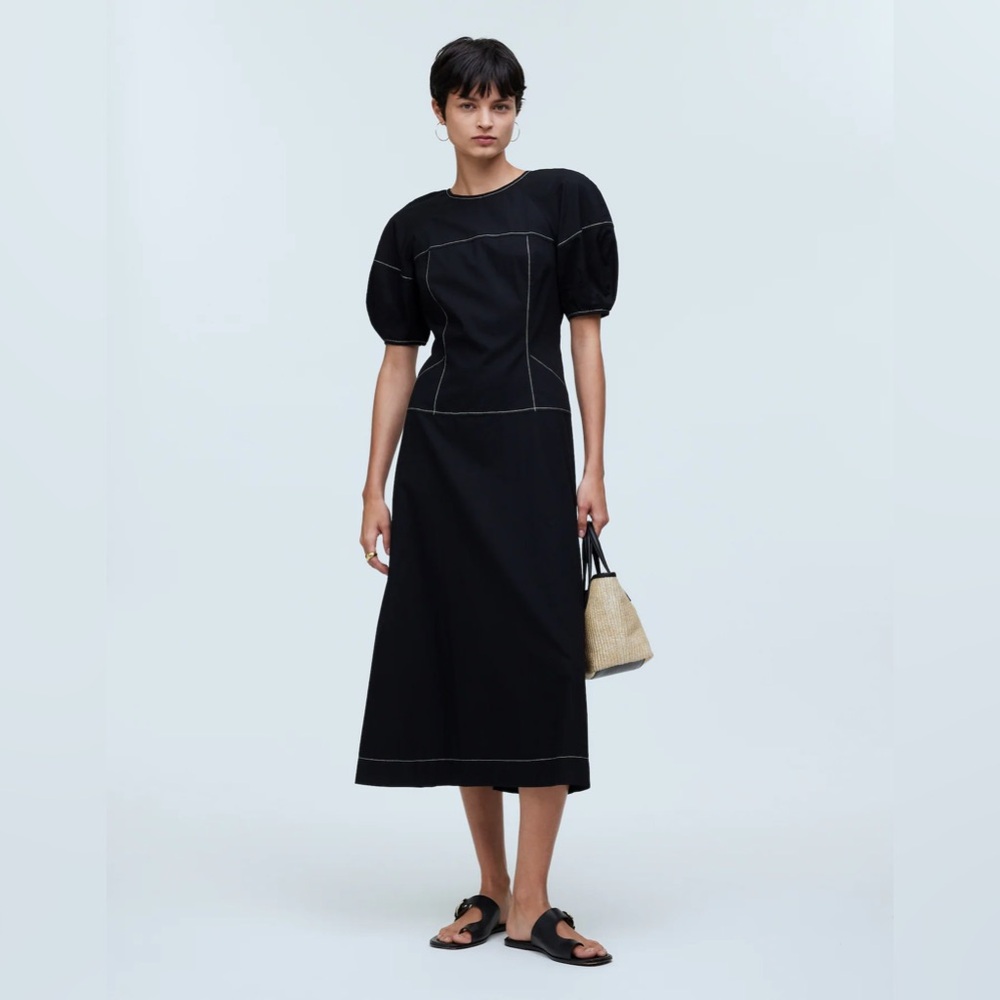 Madewell Puff Sleeve Dropwaist Midi Dress